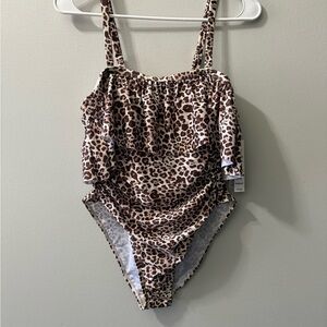 Tahari‎ One Piece Swimsuit Off Shoulder Ruffled animal NWT